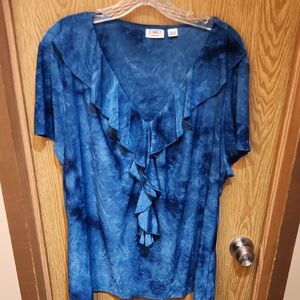 Blue Ruffled Blouse with Short Sleeves